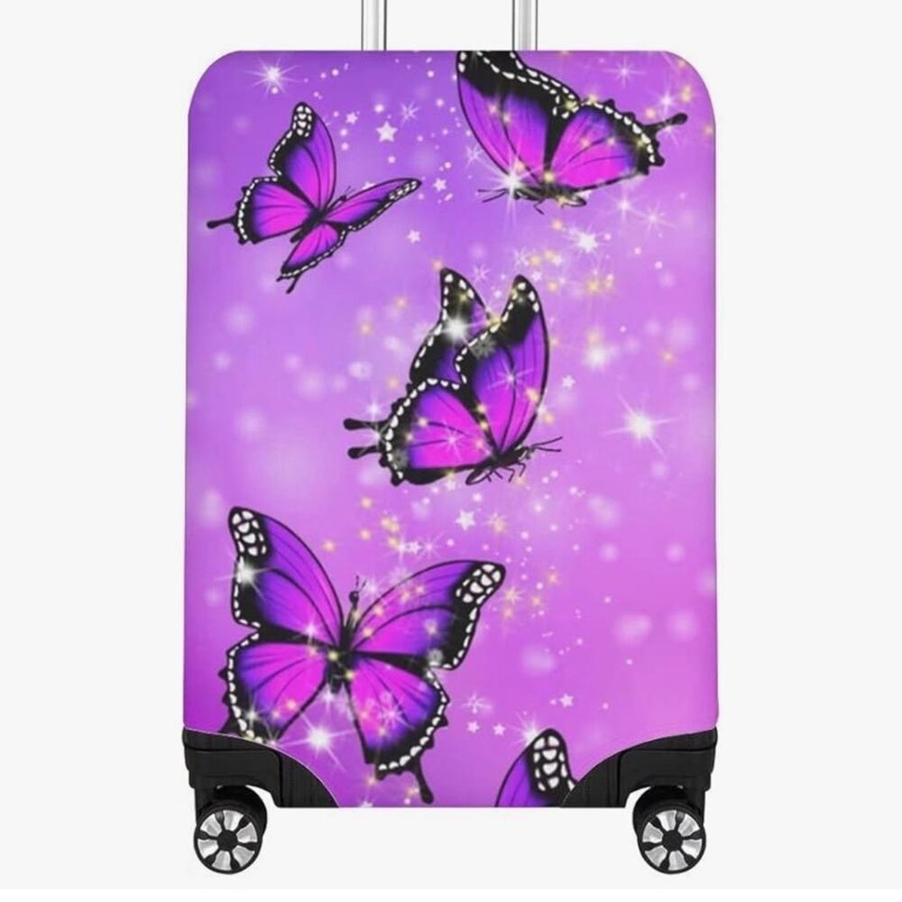 NWOT Women Girls Purple Butterflies Luggage Cover, 18-22”